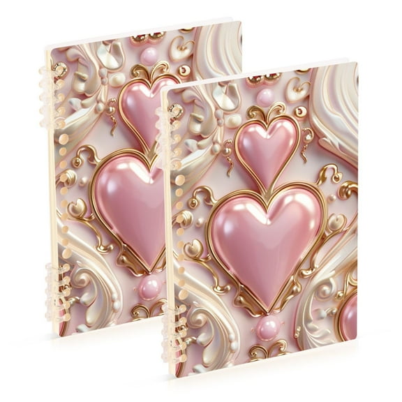 3d Hearts and Pearls Ring Binder Notebook Journey Note Diary College Ruled Spiral Notebook Study Loose Leaf Paper A5 60 Pages