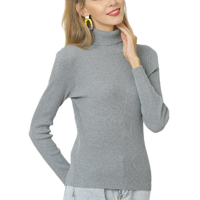 Bellella Tricot pour Femmes Col Haut Chandail de Travail Gris m