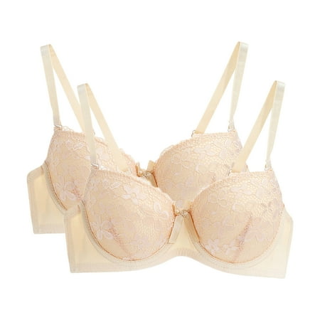 BSDJILFG 2 Pack Womens Bras Plus Size Cute Push Up Bras Lace Bra Casual Solid Color Small Cups Padded Red Minimizer Bras Clearance