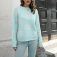 thumbnail image 5 of Lovskoo Sweaters for Women Loose Flowers Round-Neck Sweater Winter Long Sleeve Blouse Light Blue, 5 of 7