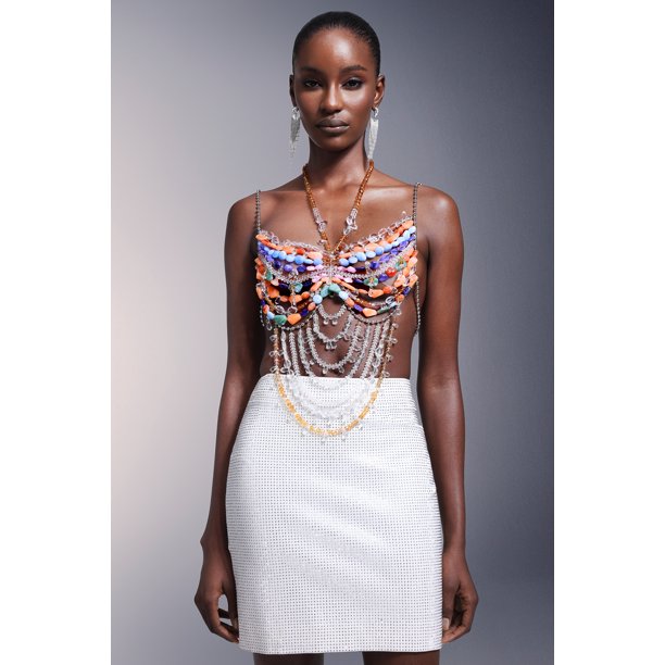 Vestido halter sin mangas Rosi de Bellabarnetten con cadena de borlas
