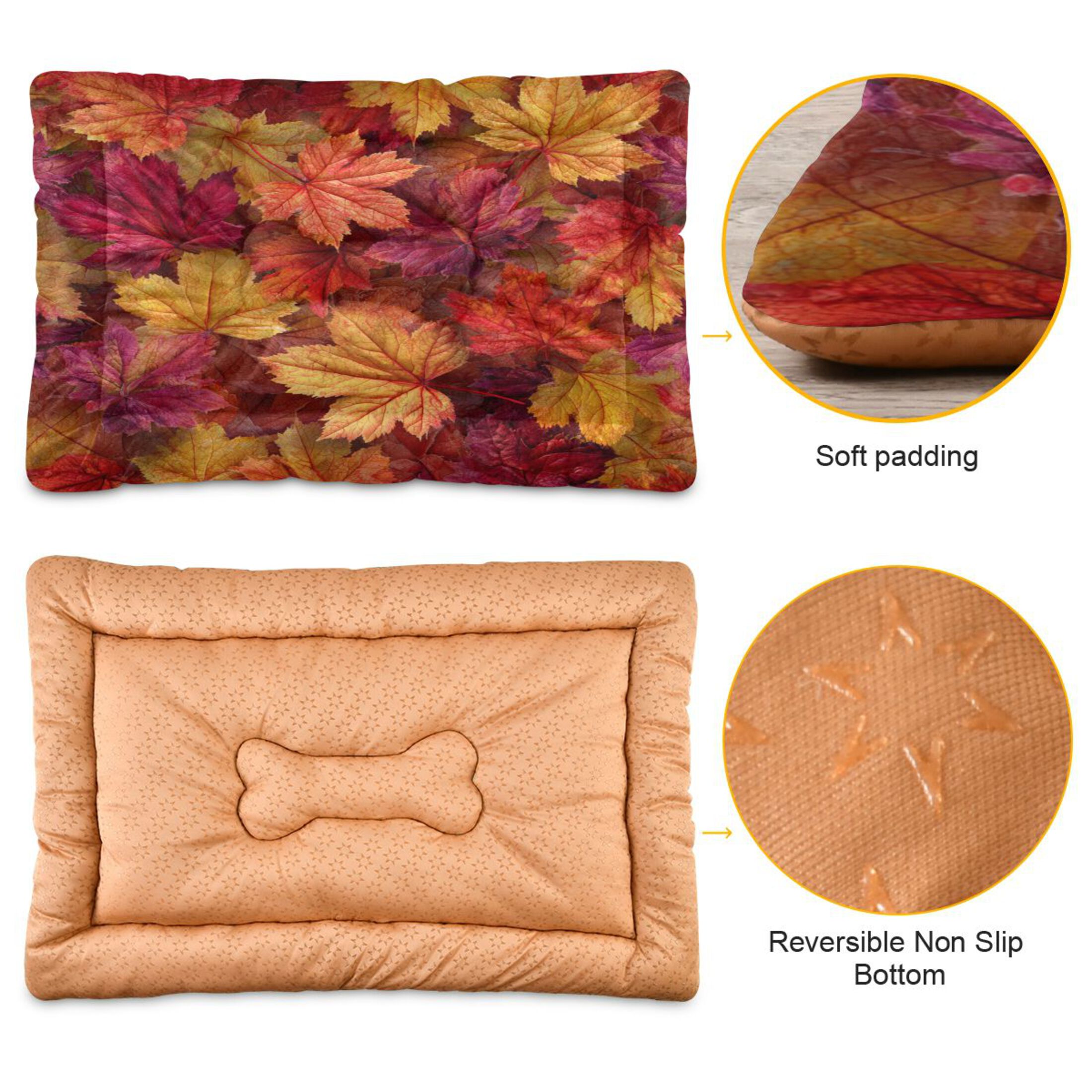 Qxltty Autumn Maple Leaves Ped Pad Wear-resistant and Hard to Bite Through Sleeping Pad for Small Medium Large Dogs Winter Pet Bed 36×24in