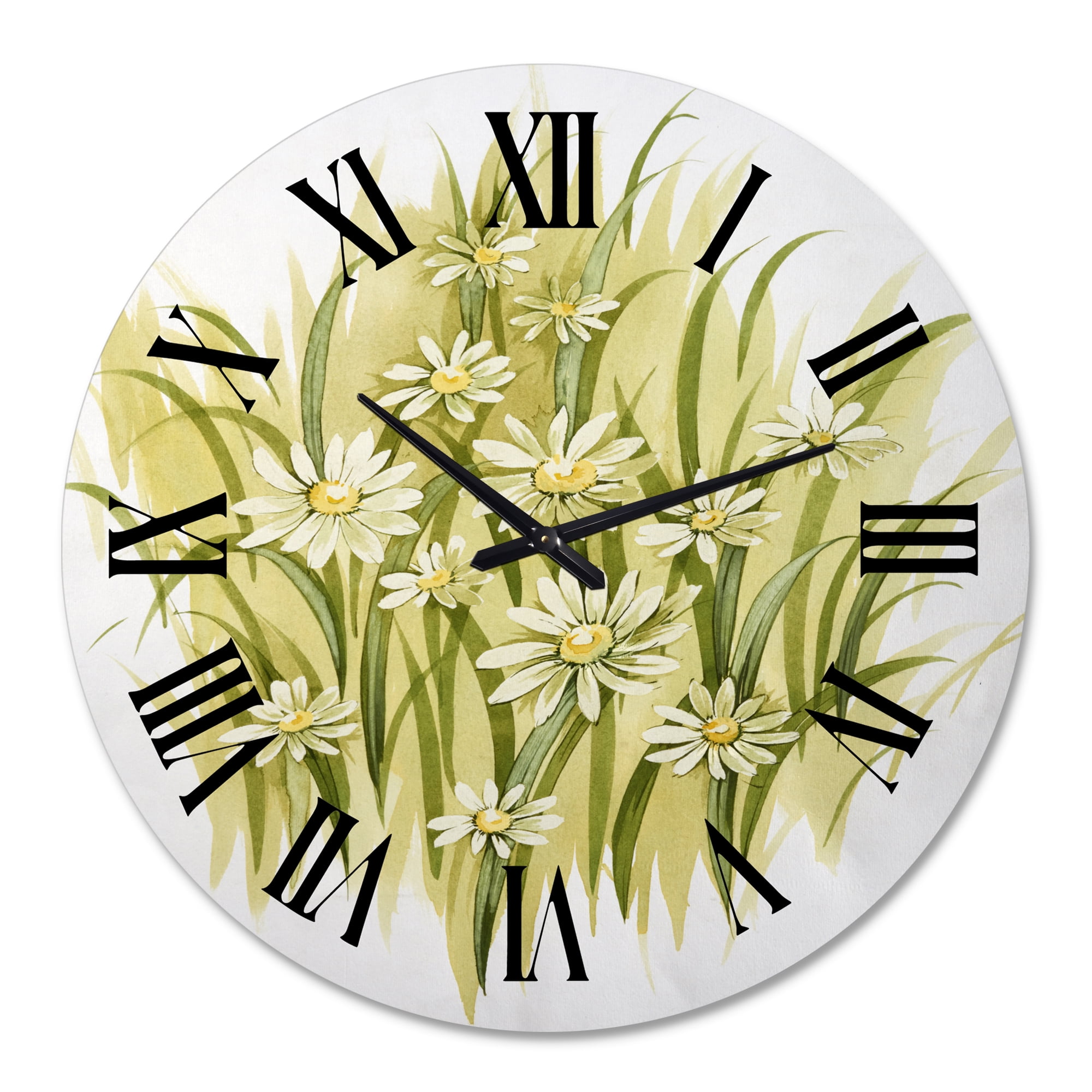 Designart 'White Meadow Flowers' Traditional Wall Clock