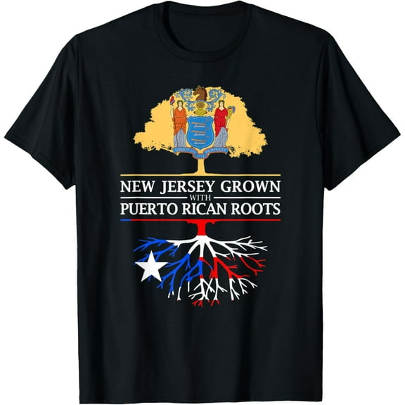 New Jersey Grown with Puerto Rican Roots T-Shirt men and women can wear, black, white, gifts
