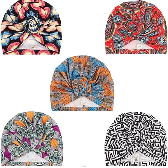 5PCS Women Turban Hat Headwraps, Stretch Head Wrap Multi Purpose Sleep Headband Bonnet Hair Covers