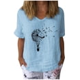 thumbnail image 2 of Fiudx Ofertas Flash Del Día Blusa Informal Holgada con Cuello En V y Estampado de Dientes de León de Manga Corta para Mujer, 2 of 3
