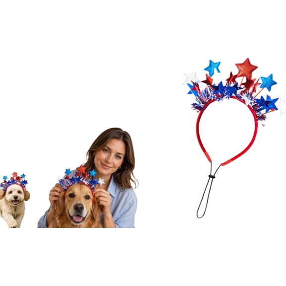 Patriotic Red White Blue Pet Headband, Independence Day Festive Accessory for Cat and Dog Holiday Outfit & Party Decoration