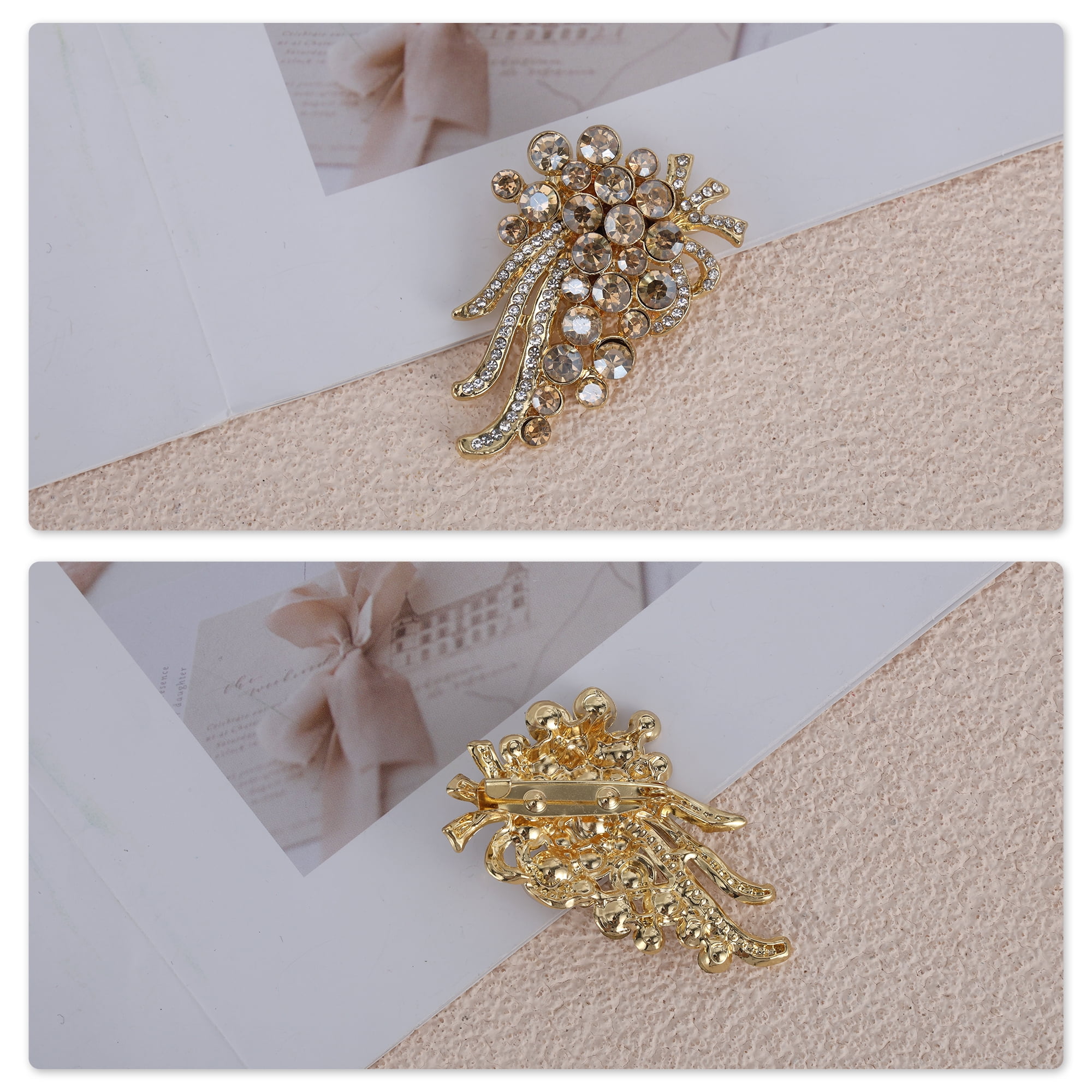 Unique Bargains Flower Rhinestone Brooch for Coats, Jackets, Dresses, and More Gold