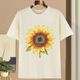 thumbnail image 4 of Women's Sunflower T-Shirts Loose Fit Round Neck Short Sleeve Plus Size Base Tees Cute Graphic Tshirts (M, Beige), 4 of 4