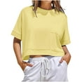 thumbnail image 2 of LOVZFMLL Women's Tops Oversized Crop Short Sleeve Workout T-Shirts Summer Casual Loose Fit Basic Tee Shirts with Pockets Yellow L, 2 of 8
