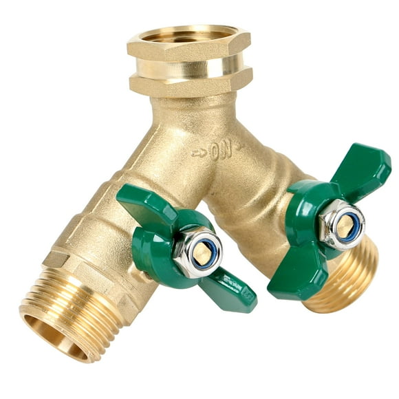 STYDDI Brass Garden Hose Splitter Full Flow, Heavy Duty Hose Splitter 2-Way High Flow, All Metal Hose Y Splitter with Shutoff, Outdoor Faucet Splitter Hose Connector, Wat