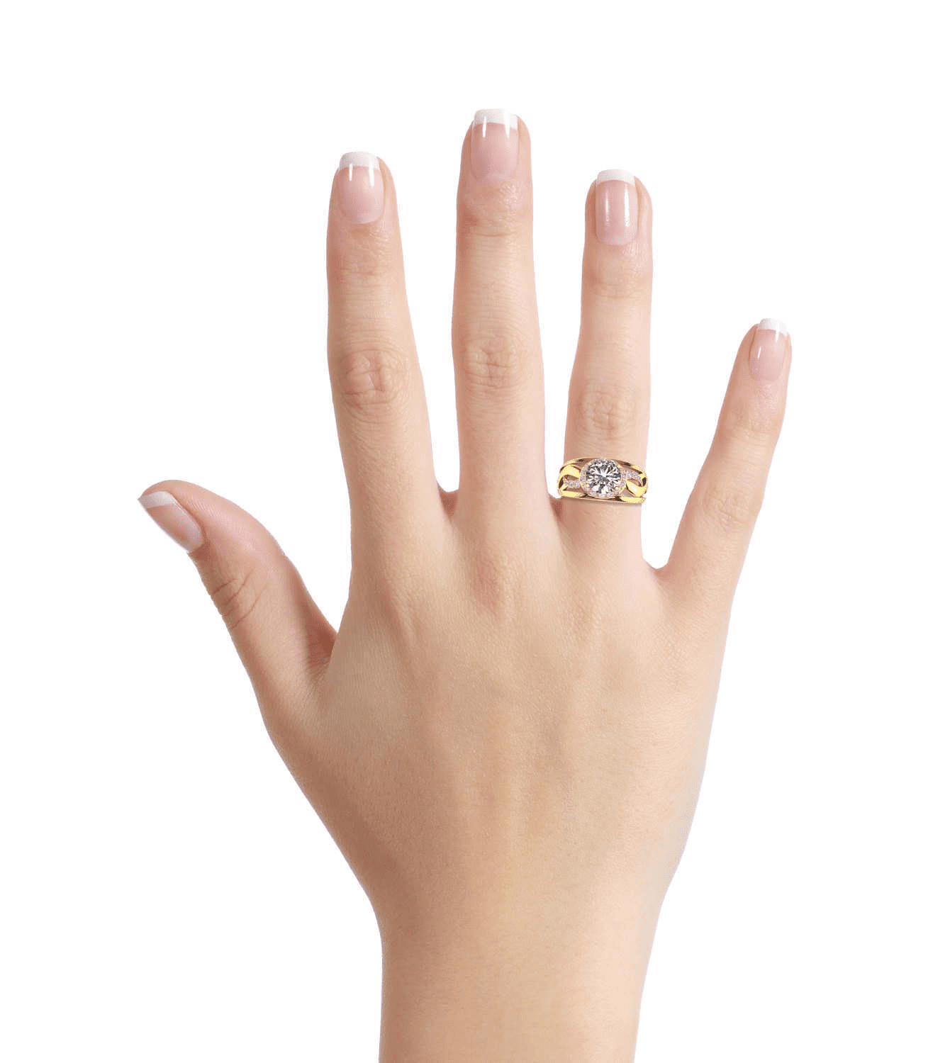 HeartsAndYou 2ct Round Cut Moissanite Engagement Ring for Women 18k Yellow Gold over Silver Halo Unique