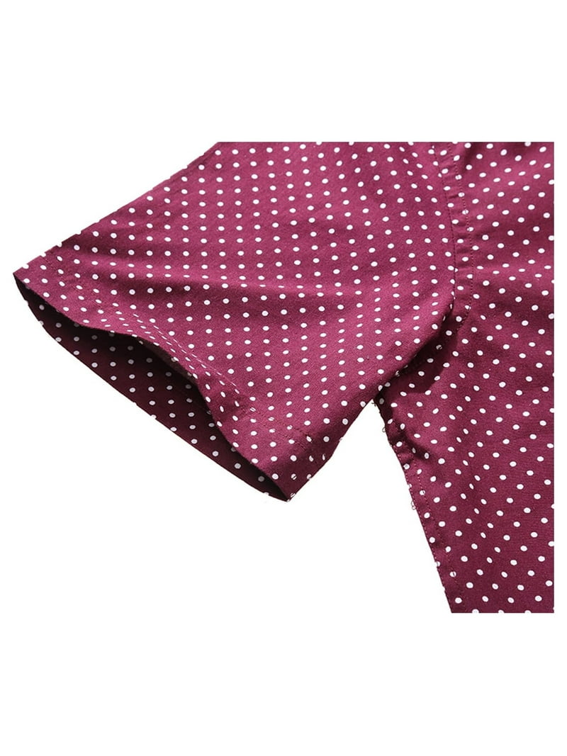 burgundy polka dot dress shirt Moda Nova Big & Tall Men's Short Sleeves Cotton Polka Dots Button up Shirt Burgundy 38, White