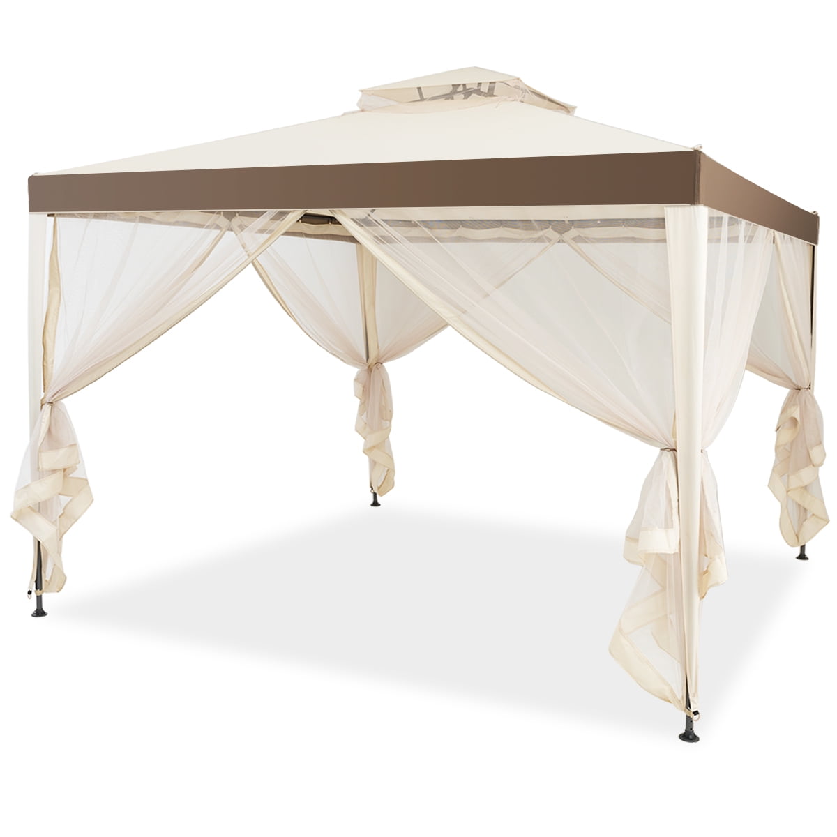 10'x13' 2 Tier Outdoor Gazebo Top Tent Cover Sunshade Canopy Replacement White 