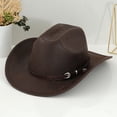 thumbnail image 6 of VOUZZA Western Cowboy Hat Men Metal Round Pattern Buckle Belt Band Vintage Wide Brim Straw Cowboy Hat Outdoor Cap, 6 of 6