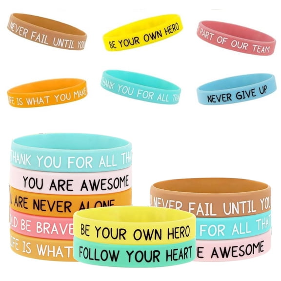 OOINQQ 12pcs Motivational Silicone Bracelets Bulk Colored Inspirational Rubber Wristbands Unisex for Student Teacher Office Prizes Gifts Back to School Party Favor Supplies