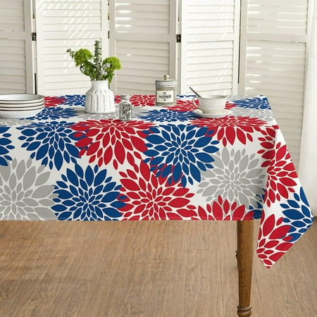 

WISH TREE Dahlia Pinnata Tablecloth Truck Red and Blue Print Flower Table Cover for Party Picnic Dinner Decor