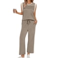 thumbnail image 3 of Cap Sleeve Two Piece Lounge Sets for Women Summer Travel Vacation Outfits with Side Slit Top and Wide Leg Pants 2026 Coffee M, 3 of 6