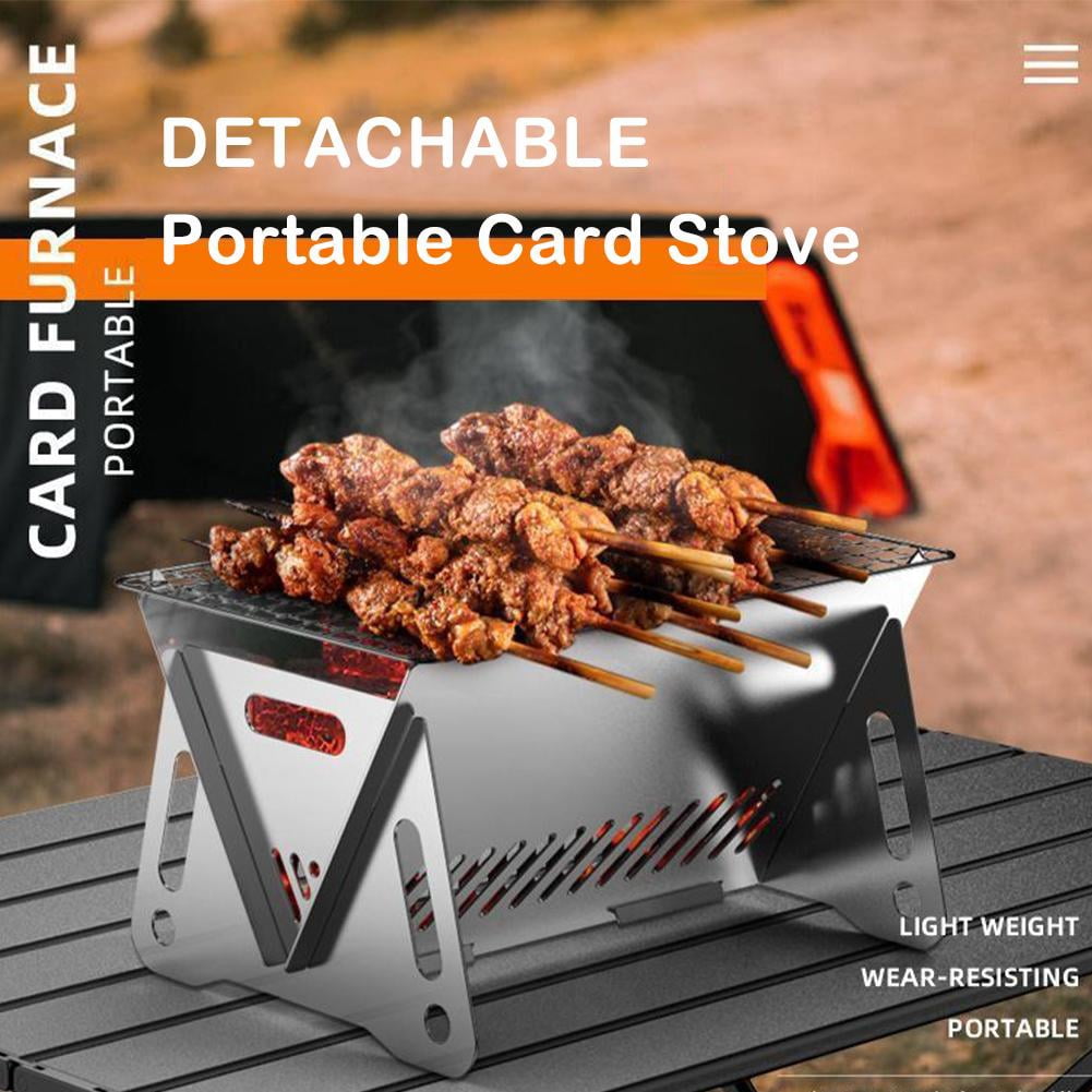 Stainless Steel Grill BBQ Charcoal Stove Outdoor Picnic Portable Folding Sxp R4O0