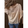 thumbnail image 2 of Chic Women's Beige Waffle Splicing Short Batwing Sleeve Shirt with Flap Detail - [ZhiHiMeRi] | (US 12-14)L, 2 of 11