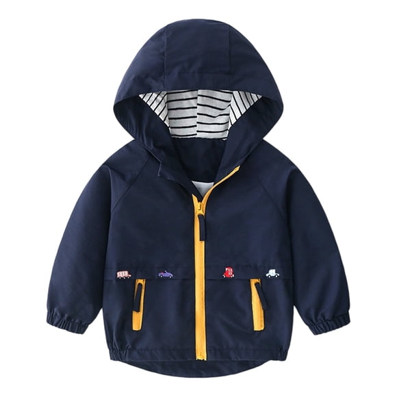 LYHaoo Boys Windbreaker Jacket For Kids Lightweight Hooded Zipper Coat Outdoor Casual School Jacket For Boys Age 2 To 13 Years Casual Outerwear School Blue Sizes 18-24 Months
