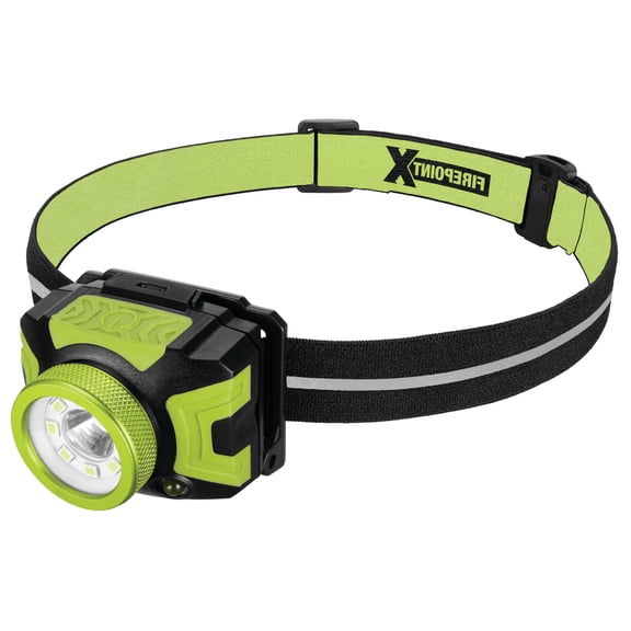 Performance Tool W2621 500 LM FIREPOINT Dual-Power LED Headlamp - Adjustable Strap, UV Light, Spotlight, Area Light, Li-Ion, Green/Black