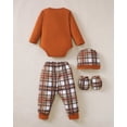 thumbnail image 3 of KIMI BEAR Newborn Baby Boys Layette Set Winter Outfits Long Sleeves Romper Set Letter Print Top Plaid Pants with Hats and Gloves 16pcs Clothing Brown 3-6 Months, 3 of 9