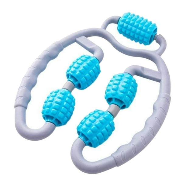 Masajeador de rodillos para ejercicios, masajeador con clip, equipo de relajación muscular para piernas y fitness. Azul