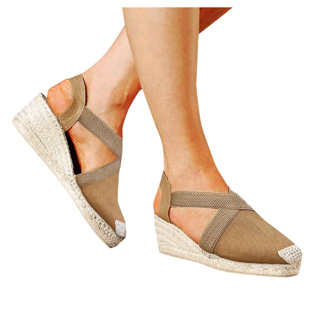 Espadrilles Wedge Sandals for Women Beach Summer Fall Linen Closed Toe Elastic Slingback High Heels Dress Shoes