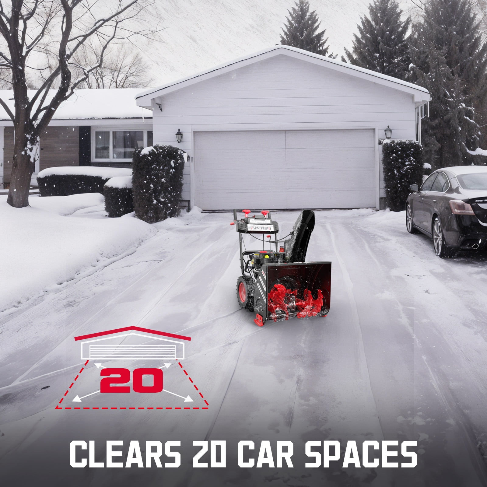 Amerisun 24" Self-Propelled Gas Snow Blower, 212 cc, 4-Cycle Two-Stage Snow Thrower with Headlight
