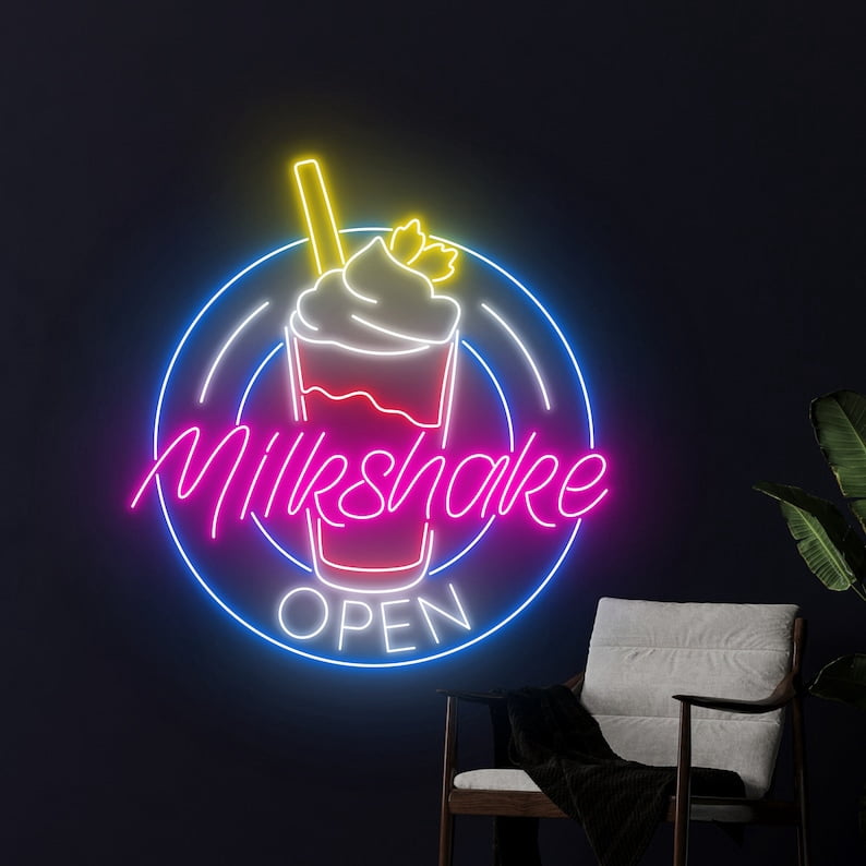 Handmadetneonsign Milkshake Open Neon Led Sign, Open Milkshake Neon Sign, Milkshakes Neon Light