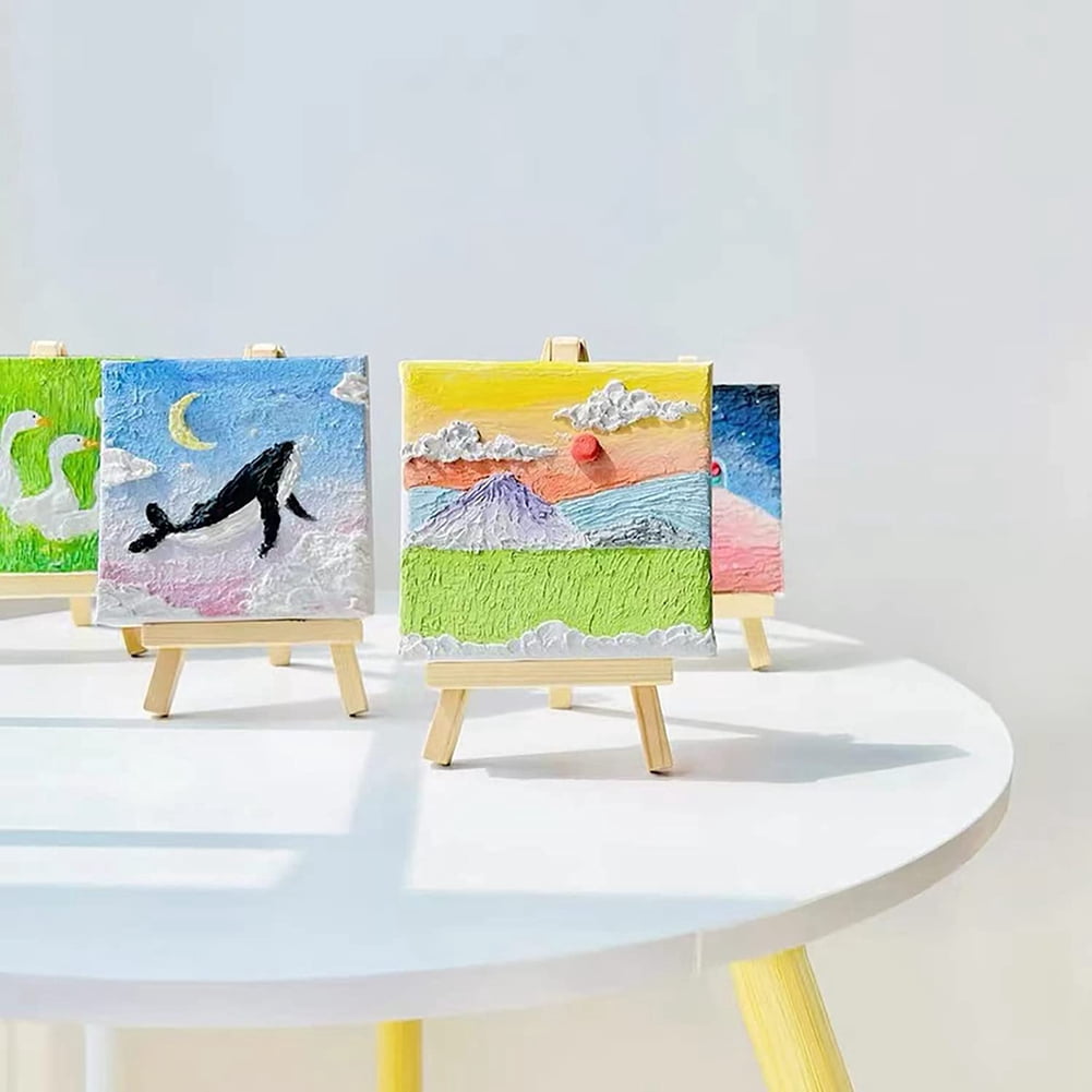 14Pcs Mini Canvas and Easel Brush Set, Canvas Inch