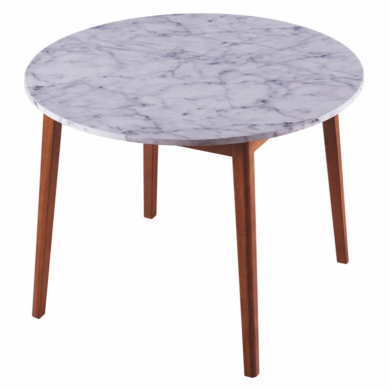 Bulli Round Marble Top Farmhouse Dining Table with Log Wood Base - 120cm