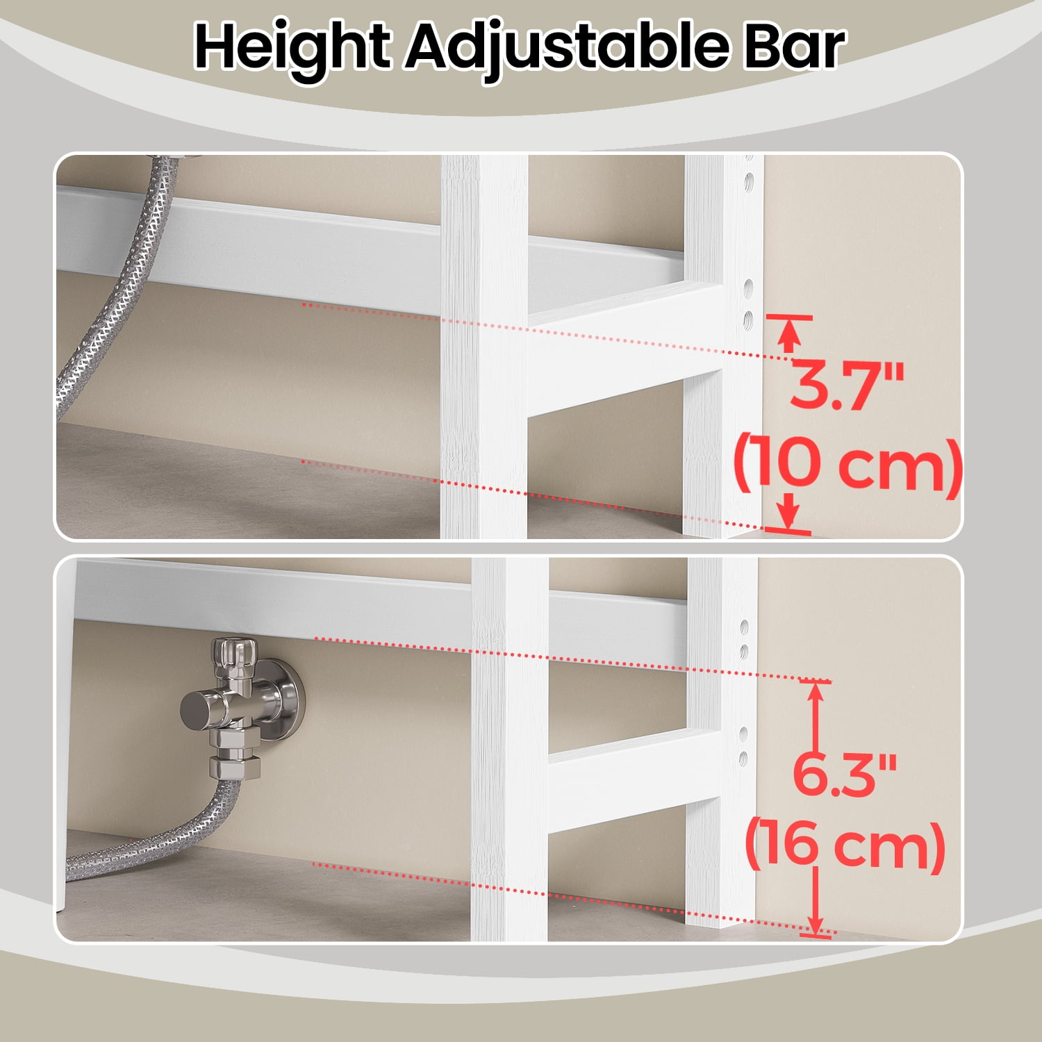 LEDREM 4-Tier over the Toilet Bathroom Storage Organizer with Adjustable Shelves, Hooks, and Toilet Paper Holder, Space-Saving Rack, Cloud White