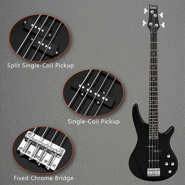 Glarry GIB Electric Bass Guitar, Full Size 4 Strings Bass with Strap, Carring Bag, Amp Wire, Wrench Tool and Plectrum, Black
