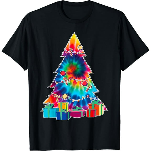 Tie-Dye Christmas Tree 60's Vintage Retro Christmas Presents T-Shirt
