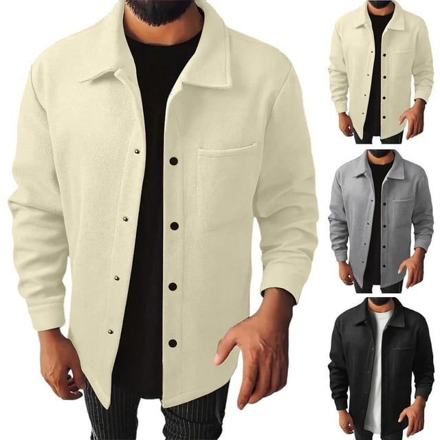 Xcmzpl Veste Chemise en Molleton pour Hommes Col à Revers Boutonnée Automne Hiver Manteaux Chauds Décontractés avec Poche