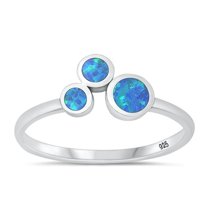 CHOOSE YOUR COLOR Blue Simulated Opal Ring .925 Sterling Silver Abstract Band CZ Female Size 4