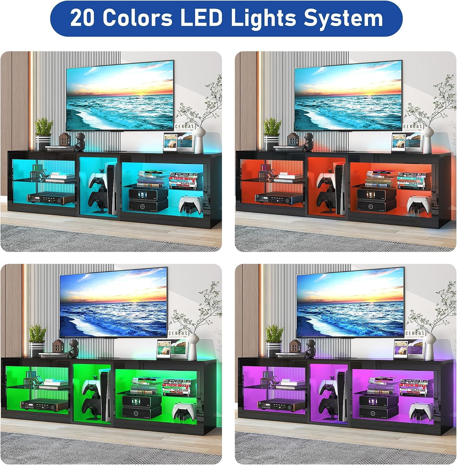 ChVans LED TV Stand for TVs up to 60" with Power Outlets, Gaming Entertainment Center for Living Room Bedroom