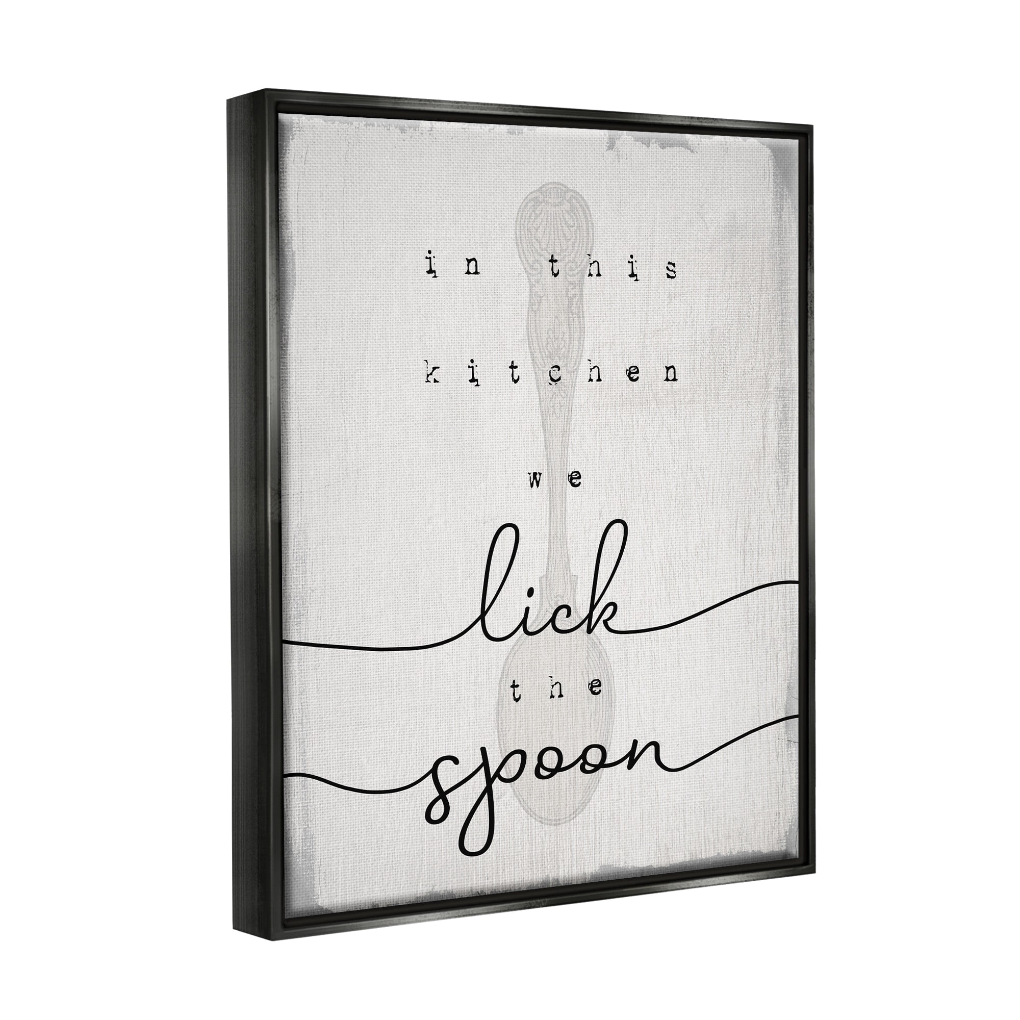 Stupell Industries Lick The Spoon Fun Baking Calligraphy Vintage Text Graphic Art Jet Black Floating Framed Canvas Print Wall Art, Design by Daphne Polselli