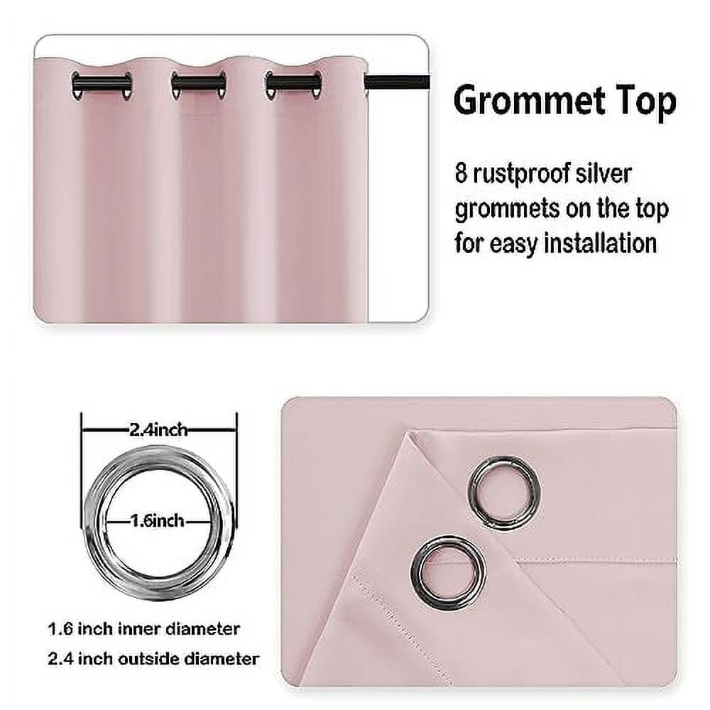 DWCN Blackout Curtains for Bedroom with Tiebacks - Room Darkening Privacy Grommet Top Window Curtains for Living Room, 52 x 96 inch Length,Blush Pink,Set of 2 Panels