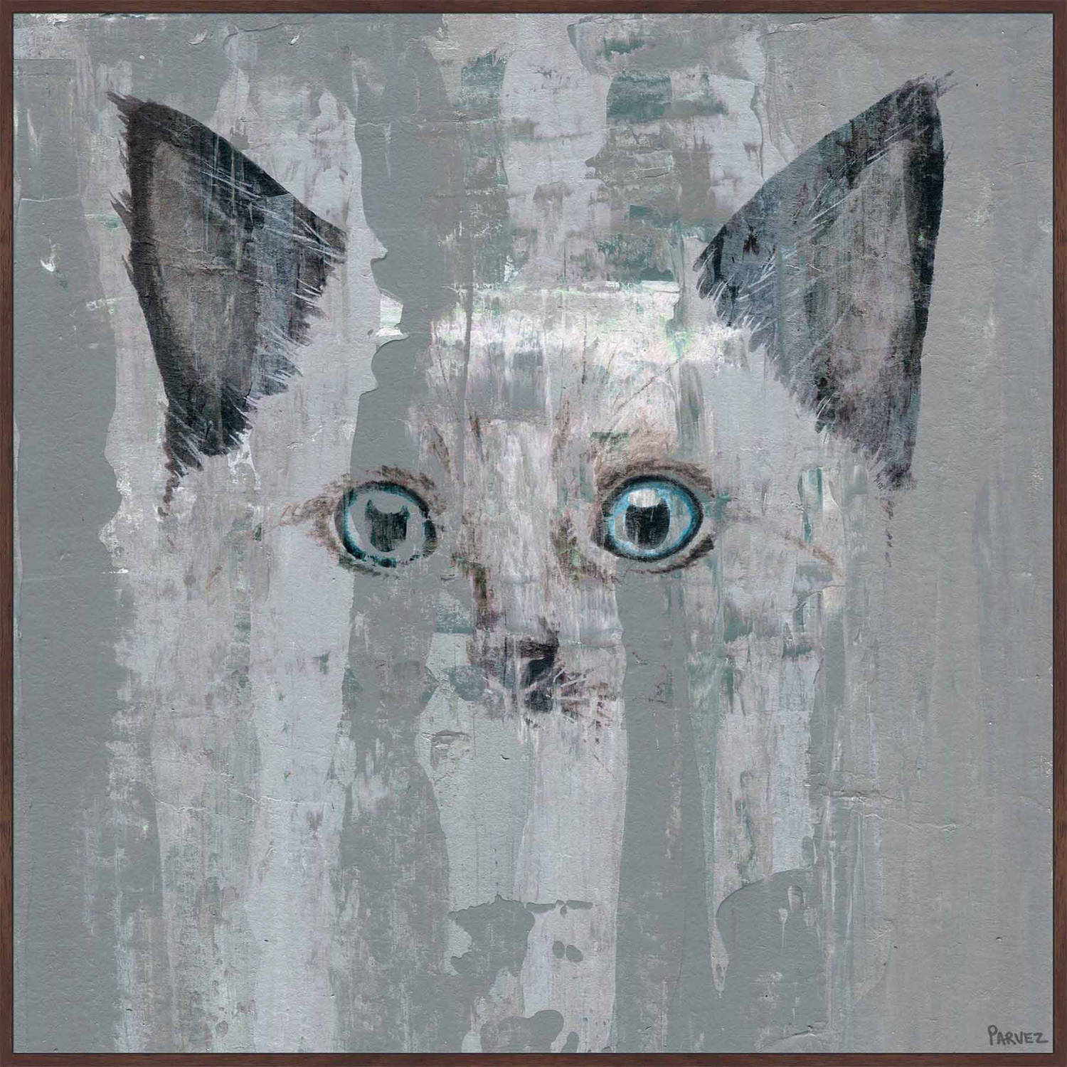 "Blue-Eyed Cat" Floater Framed Painting Print on Canvas