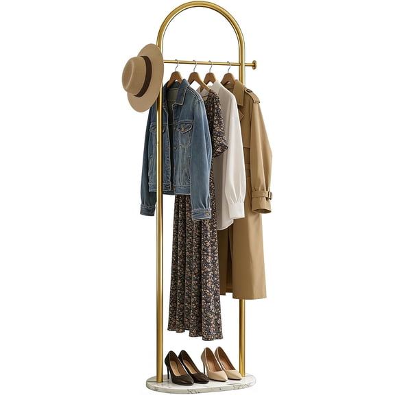 Gold Clothing Rack with Marble Base,Modern Rack Freestanding,Metal Garment Rack Suitable for Entryway,Bedroom,Living Room,Boutiques