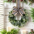 thumbnail image 6 of Dienrx 10" Artificial Greenery Wreath with Buffalo Plaid Ribbon, Farmhouse Spring Wreath for Front Door, Eucalyptus Swag for Kitchen Wall Cabinet Window Decor, Ready to Hang, 6 of 8