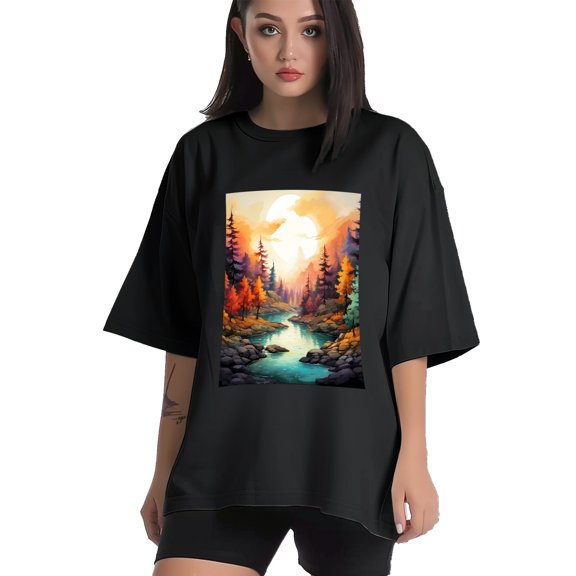 Plus Size Shirt for Women Black Tops for Women Short Sleeves Shirt for Women Trees T Shirt Crewneck Shirt for Women XS