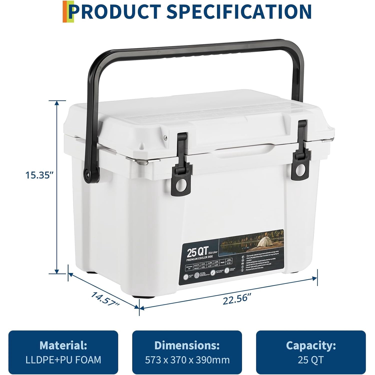 M optimized 25QT Hard Cooler Portable Insulated Ice Chest Box for Drink, Beverage, Beach, Camping, Fishing, Picnic, Barbecue, Travel