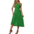 thumbnail image 2 of INSPIRAR CHIC Vestido midi de verano plisado para mujer, un hombro, sin mangas, con cintura ceñida, vestido de cóctel, verde S, 2 of 6