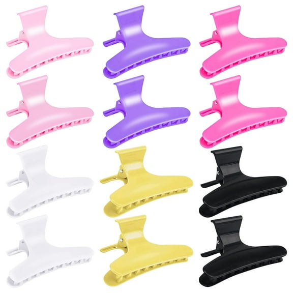 Hair Clips for Styling Sectioning 12 Pack Butterfly Clamps Hair Claw Clips Pro Salon Hair Clips for Styling, Sectioning, Cutting and Coloring, 6 Colors