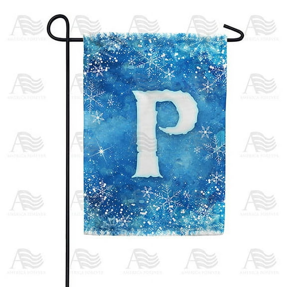 America Forever Winter Monogram Letter P Garden Flag Vertical Double Sided 12.5 x 18 inches Snowy Winter Holiday Seasonal Flags for Outdoor, Yard, Porch Decoration, Blue Background, Snowflake Flag