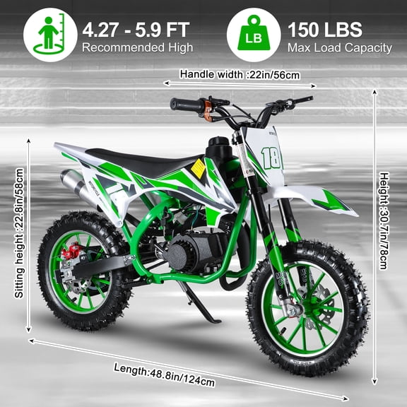 Yedigre 49cc 2-Stroke Gas Powered Kids Dirt Bike, Mini Motorcycle with Front & Rear Disc Brakes, Off-Road Tires for Youth & Beginners